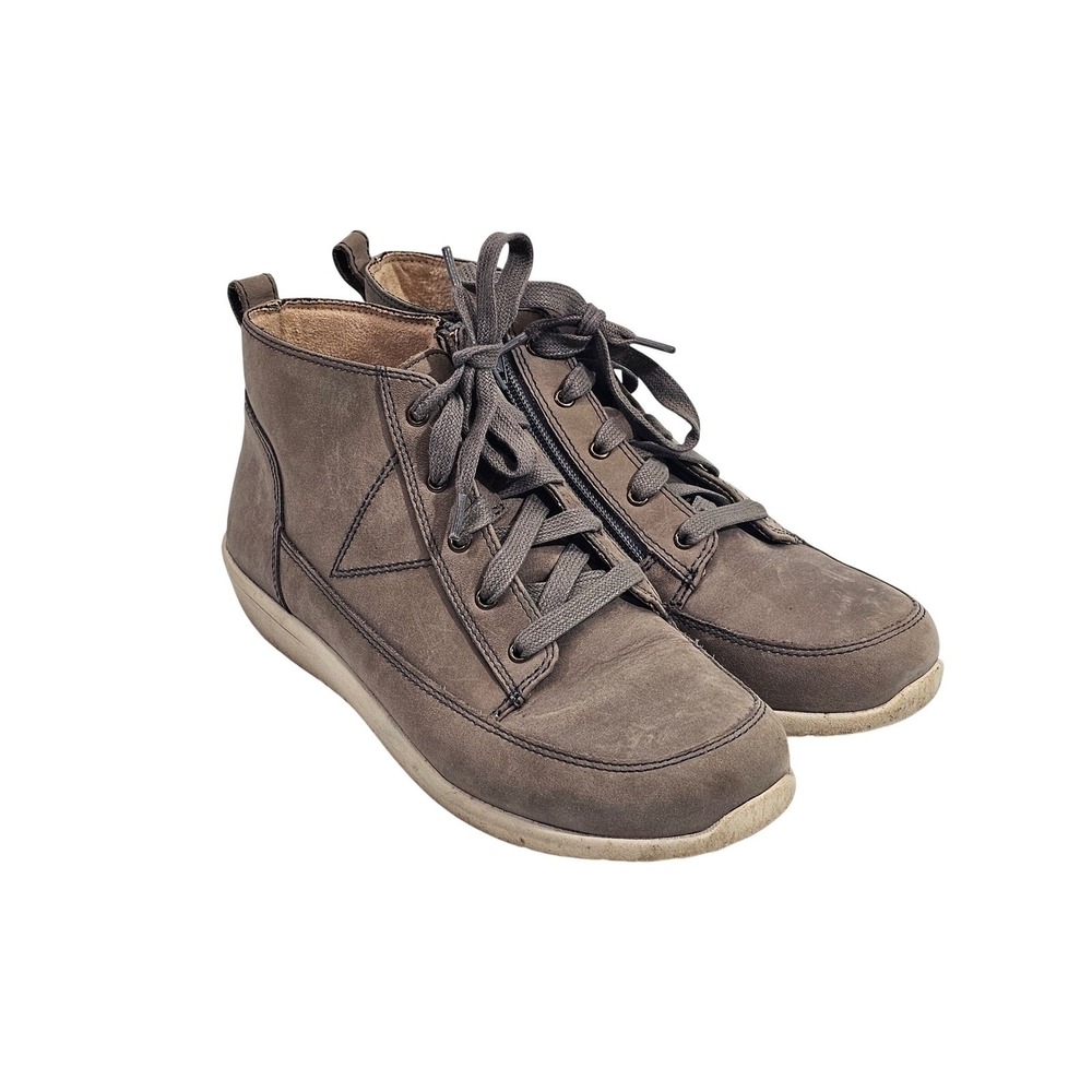 Vionic Shawna Sneakers Womens 7.5 Grey Leather Weather Resistant Side Zip Boots